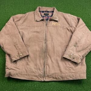 Vintage Burks Bay Brown Canvas NRA Plaid Lined Zip Up Jacket 2XL